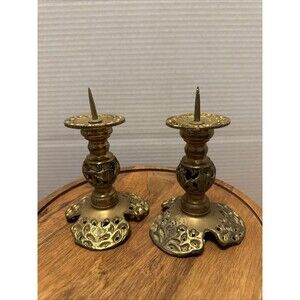 2 Candle Holders Brass - Candle Holder - Candelabra - Pierced - Vintage